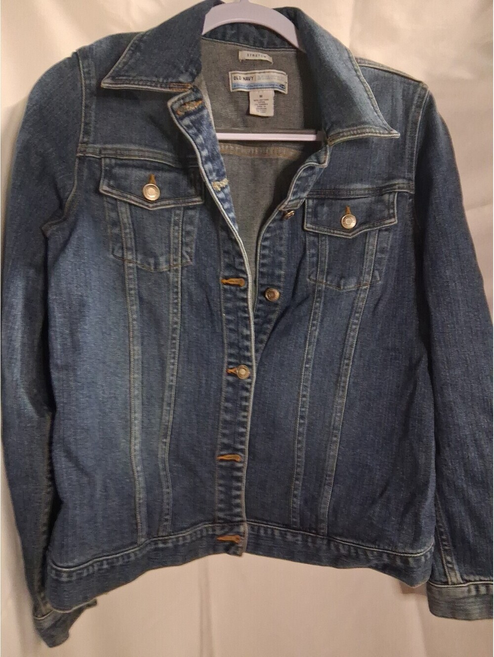Old Navy Trucker Jacket Womens Medium Blue Denim Cotton Stretch Button Front
